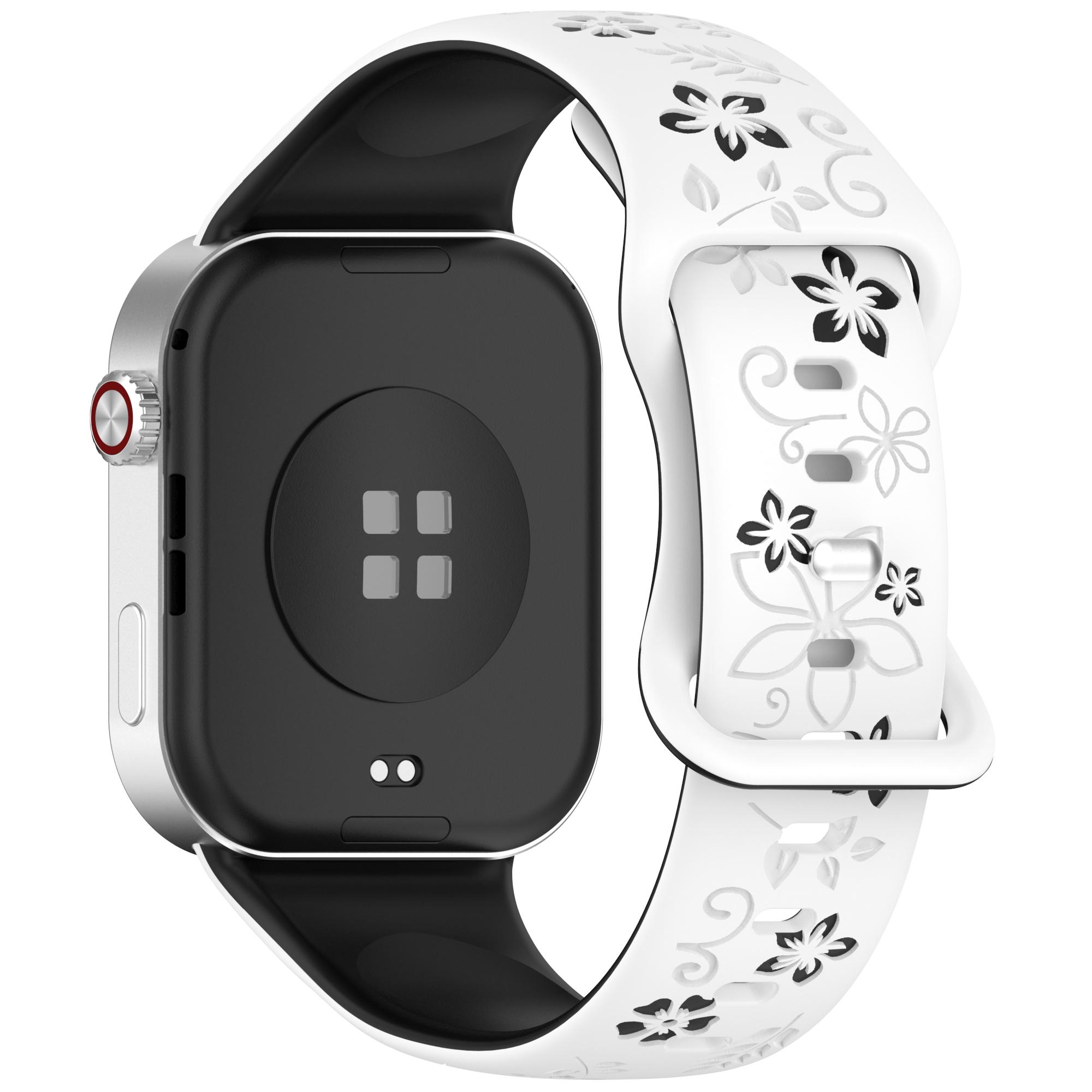 

Мягкий силиконовый ремешок с гравировкой для Xiaomi Smart Band 8Pro 9pro, двухцветный, с цветочной гравировкой, для Redmi Watch 4 5 6, водонепроницаемый, дышащий Xiaomi Band 9Pro 8Pro белый