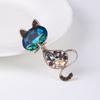 Vintage Sapphire Cat Brooch Cute Animal Pin Alloy Diamond Brooch Suit Accessories
