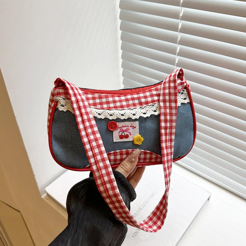Cute Checkered Handheld Handbag Underarm Bag Sweet Women's Simple And Fresh Fashion Casual Commuting Shopping Shoulder Bag