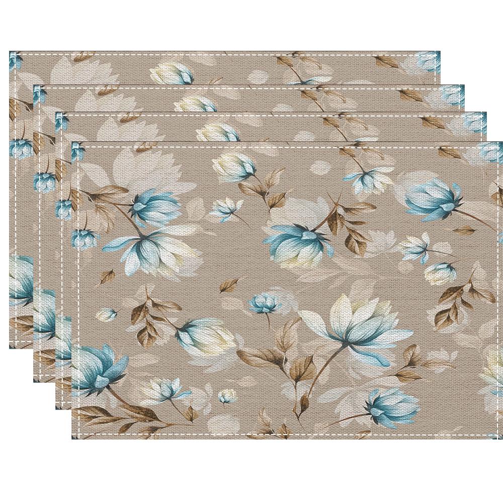 4/6/8PC Floral Placemats Washable Linen Farmhouse Table Mat for Party Holiday Kitchen Dining Table Decoration