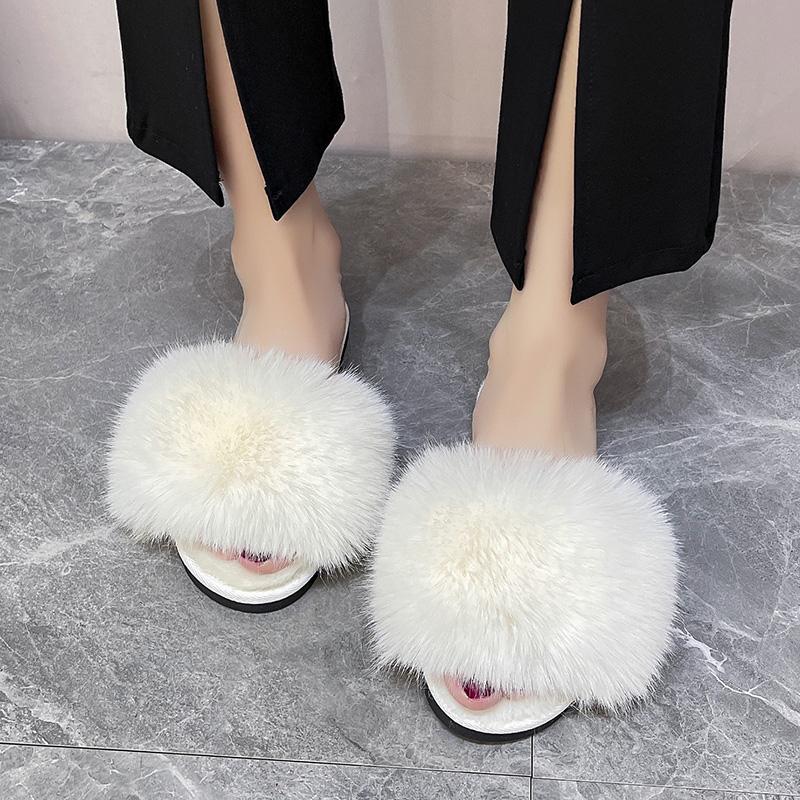 Fashion Ladies Shoes 2024 Hot Sale Basic Women's Slippers Fashion Short Plush Daily Slippers Women New Plus Size Peep Toe Flat Slippers