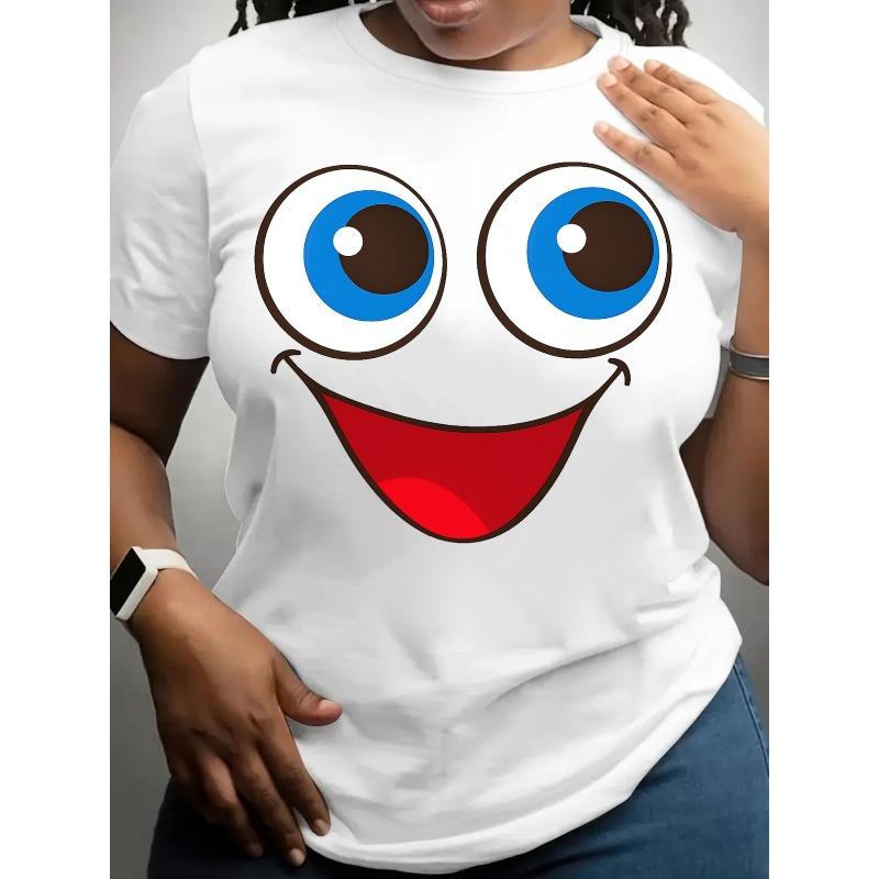 Women s Plus Size Clothing, Women s Plus Size Tshirt, Casual Short Sleeved Round Neck Top, Medium Stretch Fabric, S белый