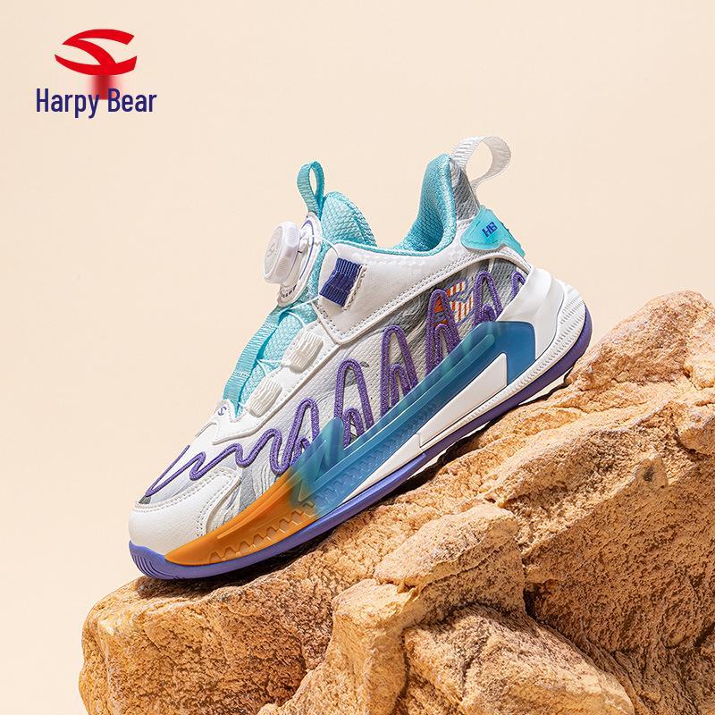 Habi Xiong Boys' Lightweight Leather Basketball Shoes with Rotary Buckle - Perfect for Spring and Autumn Campus and Casual Wear