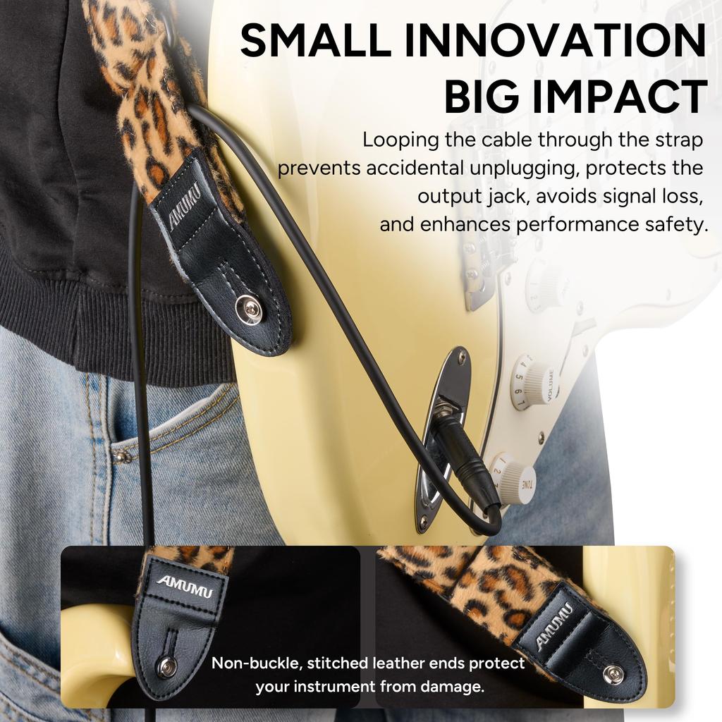 Guitar Strap Leopard Print Flocking Guitar Strap with Microfiber Leather Ends Compatible with Guitars Guitar Accessory [Amumu]