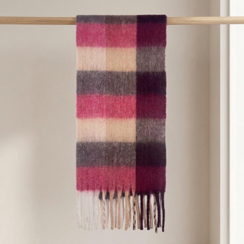 Women's High-Grade Colorful Plaid Mohair Scarf - Thick, Warm, and Versatile for Winter