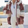 Winter Thickening Warm New Fashion Women Jacket Stitching Plaid Ladies Coats Casual Hooded Loose Plush Zipper Ladies Clothes