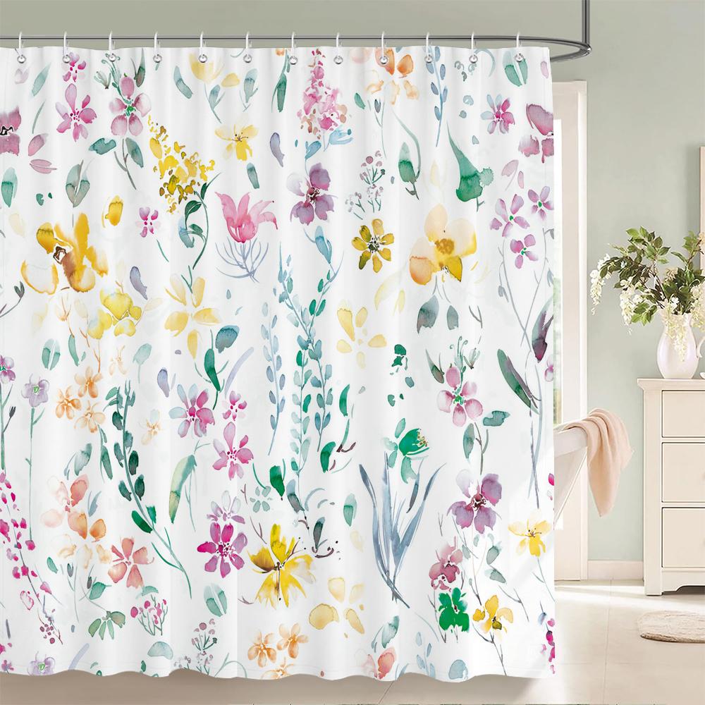 

1 шт. Красочная шторка для душа с цветочным принтом, полиэстеровая ткань, перегородка, шторка для ванной с крючками, домашняя декоративная шторка W90xH180cm