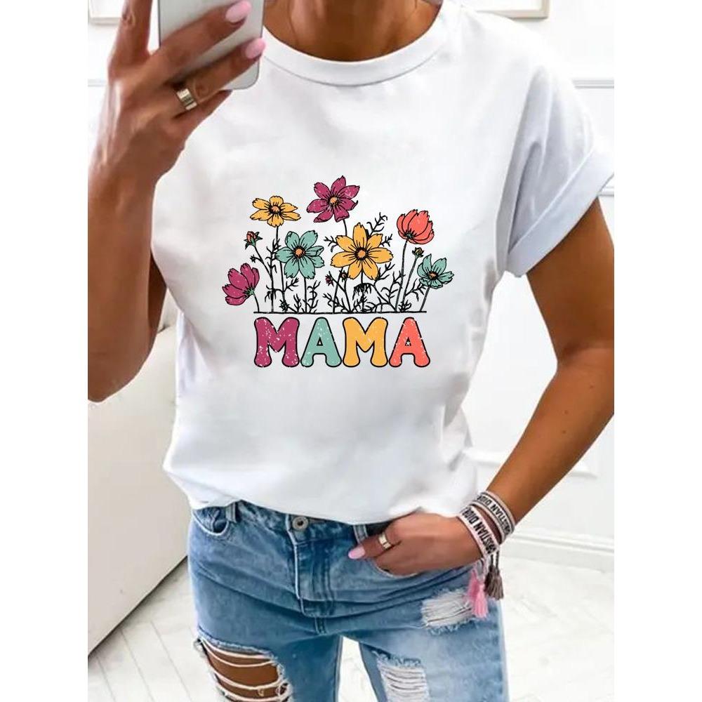 

Women Flower Mom Mama 90s Trend Fashion Clothes Print T Shirt Clothing Summer Basic Top Short Sleeve Tee Graphic T-shirts M