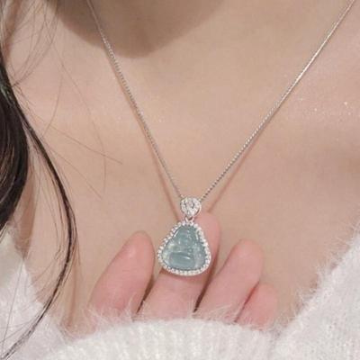 Chinese Style Natural Green Chalcedony Pendant Necklace Fresh Color Jewelry for Women Daily Wear Gift for Girlfriend