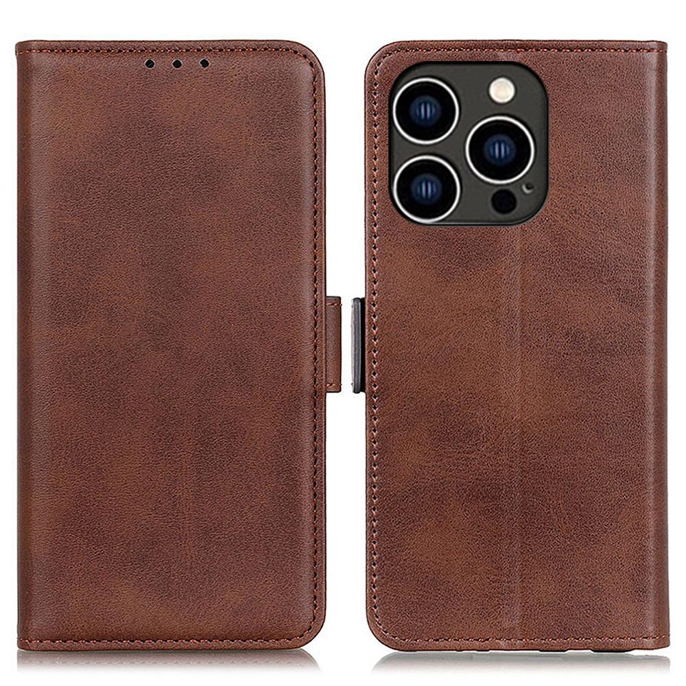 

Для iPhone 15 Pro Чехол-кошелек с подставкой Текстура коровьей кожи Полная защита Обложка-чехол из ПУ кожи Brown