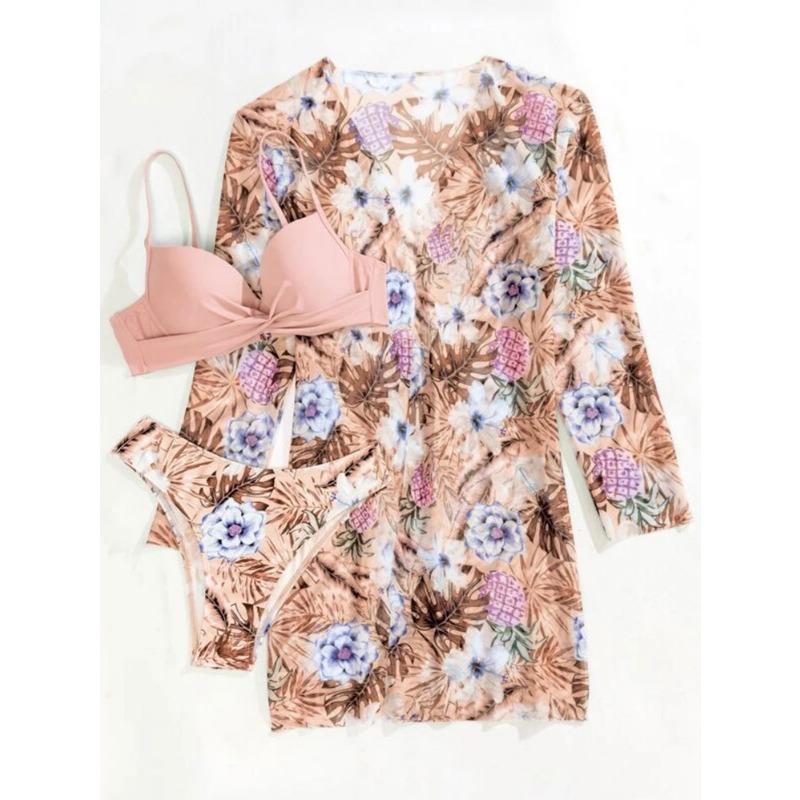 Women Sexy European Style Three Piece Split Bikini With Cover Up Swimsuit