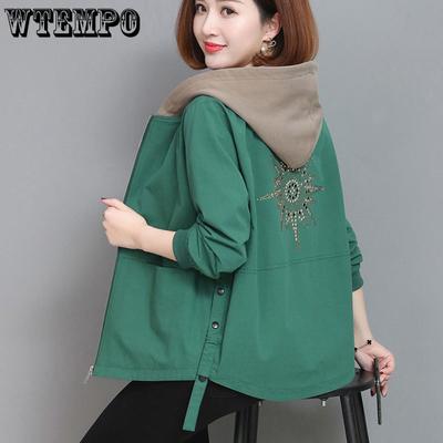 Spring Autumn Loose Jacket Women Casual Pocket Long Sleeved Windbreaker Woman Zipper Up Hooded Coats Ladies