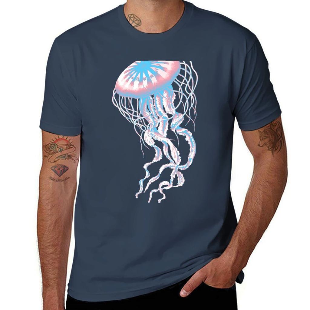 Trans Pride Realistic Jellyfish Tshirt Active Sports Short Sleeve Cotton Shirt Tshirt