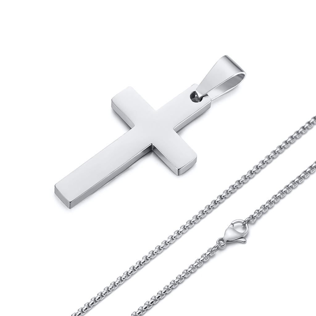 Waterproof Cross Necklaces for Men Male Gifts Zircon, Anti Allergy Stainless Steel Plain Cross Pendant with Rope Chain
