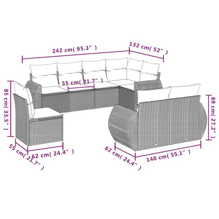 VidaXL Garden Lounge Set with Cushions 8 Pcs, Patio Sofas, Patio Furniture Set, Outdoor Furniture, Beige 3221638