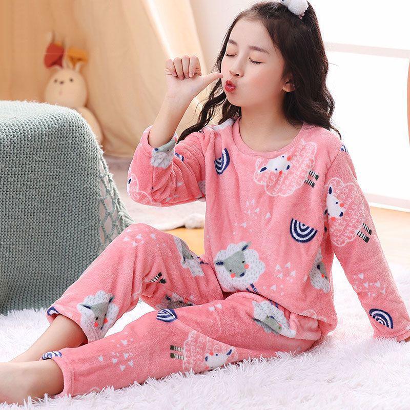 Flannel Boys' Pajama Set - Coral Fleece, Medium-Large, Plus Velvet, Thickened for Autumn/Winter