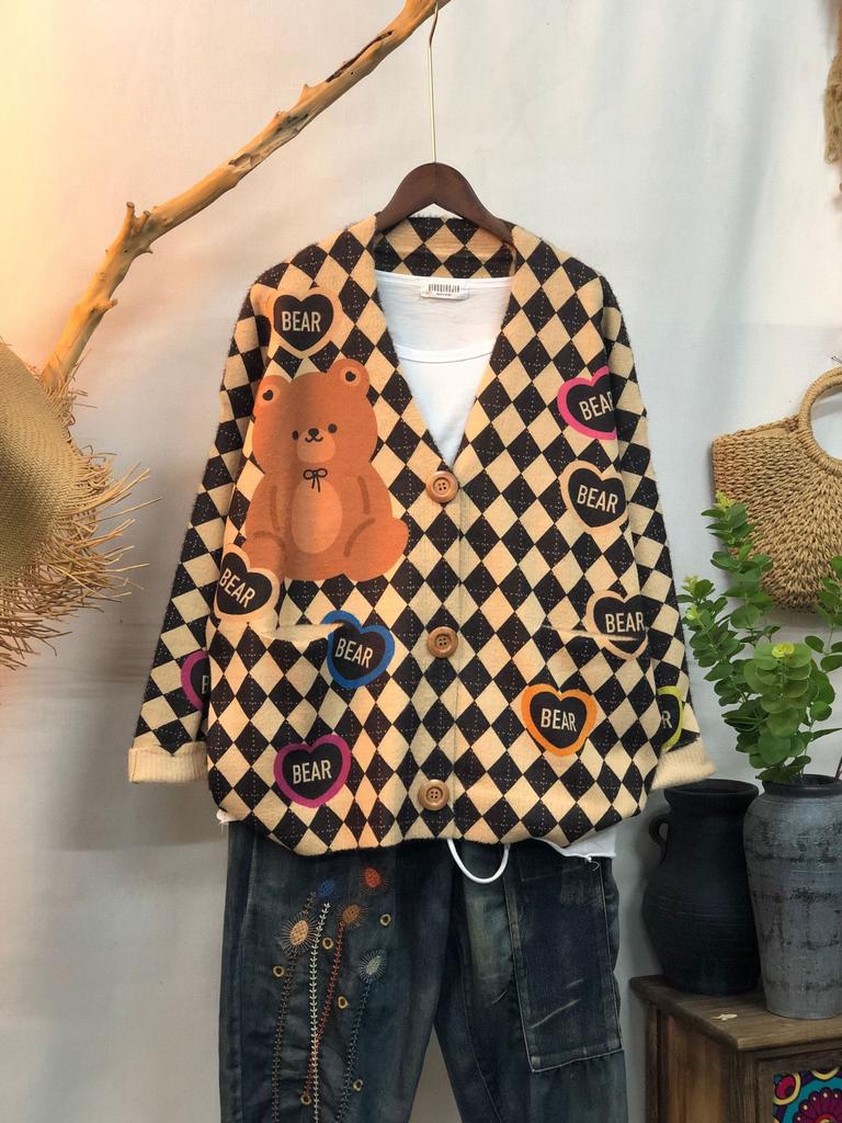 Factory new autumn and winter cute printed imitation mink velvet jacket women's Korean version loose lazy sweater
