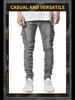 Slim Fit-Jeansoverall mit mehreren Taschen im europäischen Stil für Herren – lässige, trendige, elastische Skinny-Hose