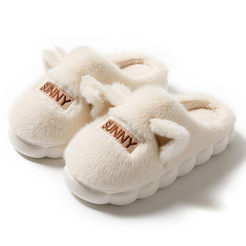 Winter-Außenbekleidung Damen treten auf Scheiße Baumwolle ziehen warm Indoor Haushalt Damen Baumwollpantoffeln Großhandel Englische Hasenohr-Baumwollpantoffeln
