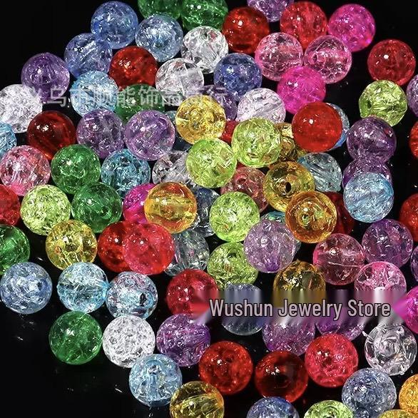 Transparent Cracked Acrylic Beads for DIY Jewelry - Round Loose Beads for Bracelets & Pendants