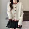 Short sweater jacket women's spring and autumn knitted cardigan button design color matching apricot top new love