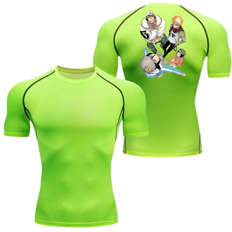 Summer Athletic Compression T-Shirt Breathable Quick-Dry High-Elasticity Short Sleeve Tee with Bold Bleach Graphic Gym Running