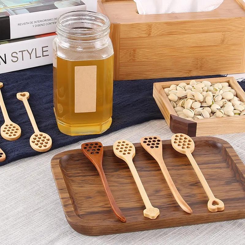 Wooden Honey Coffee Spoon Long Mixing Bee Tools Stirrer Muddler Stirring Stick Dipper Wood Carving Spoons YLE009