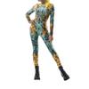 Unisex Cyber Punk Tattoo Patterned Blue Tights Women Backless 3D Digital Bird Printing Halloween Party Role Play Outfit Costume Jumpsuit