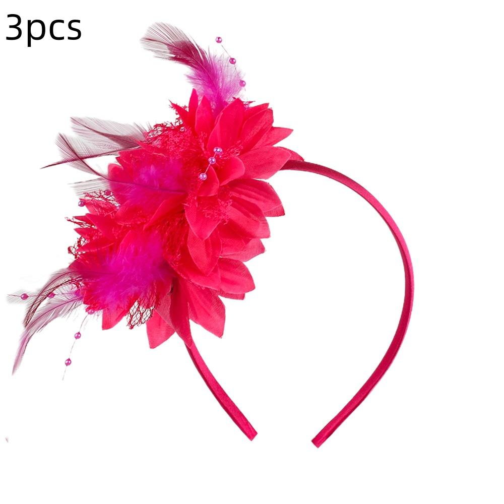3pcs New Women Charming Fascinators Headband Flower Feather Mesh Yarn Cocktail Tea Party Alice Headwear Wedding Hair Accessories