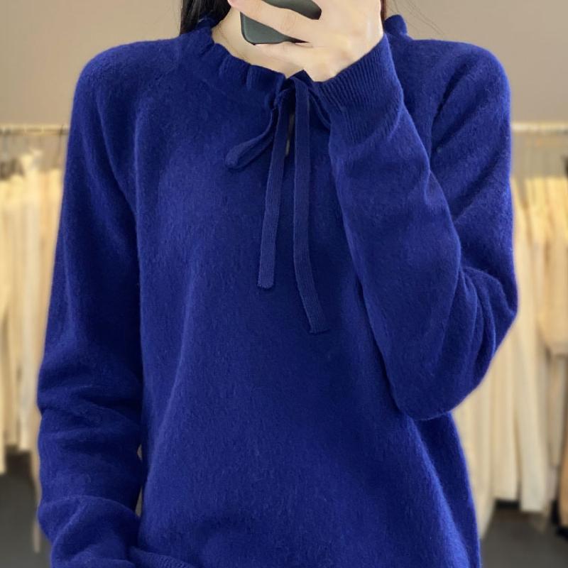 

New Autumn and Winter Lace Collar Drawstring Cardigan for Women Fashion Versatile Cashmere Knitted Base Shirt Skin-friendly Pullover Sweater XXL