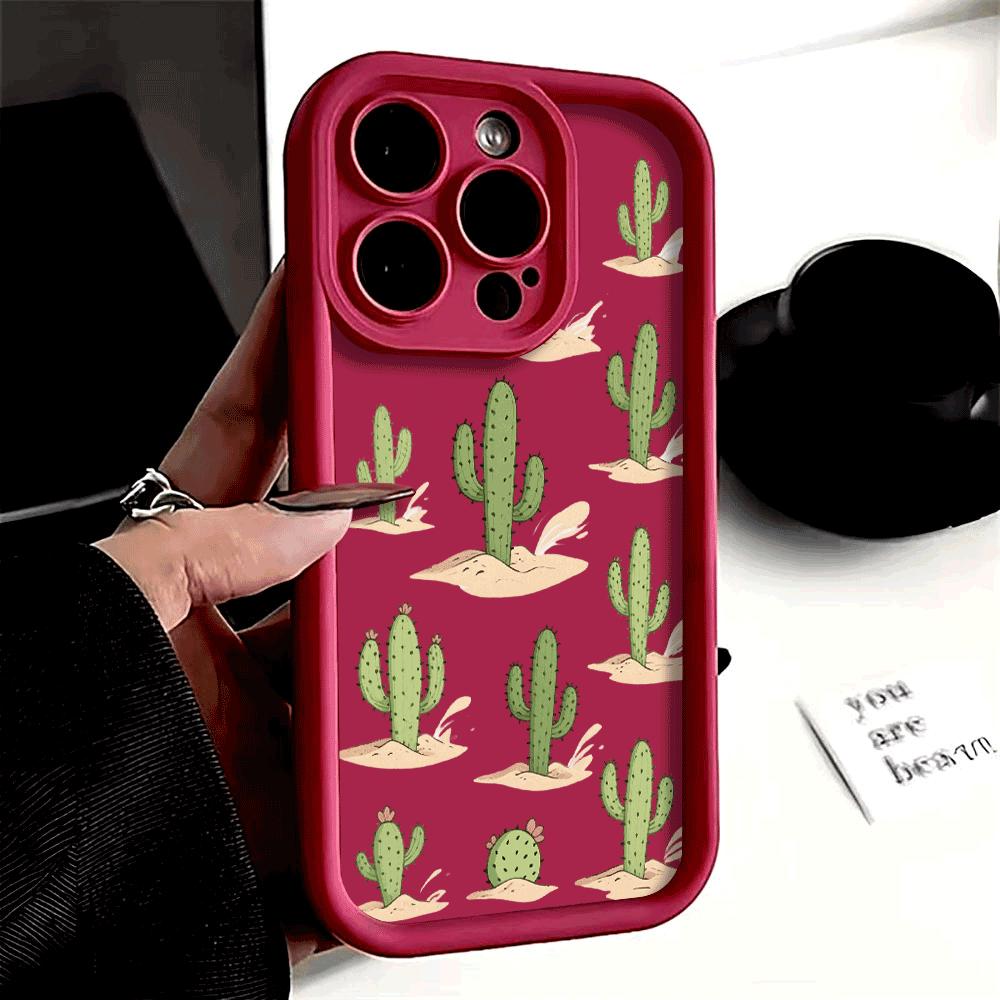 New Pattern Green Cactus Phone Case For iPhone 16 15 14 13 12 11 Pro Max Plus/Mini Shockproof Scratch proof Soft Protect Cover