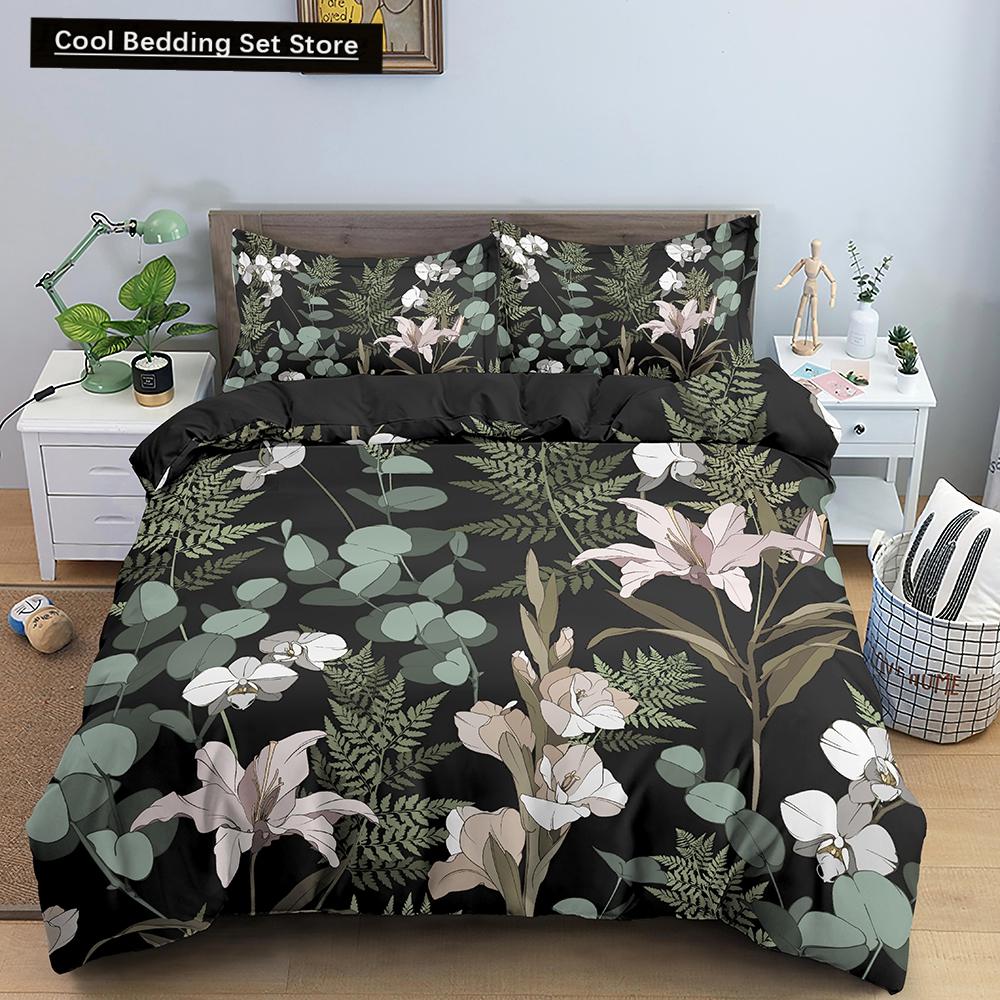 Comforter Tropical Leaves Butterfly Printed Bedding Sets With Pillow Case Luxury Polyester Queen/King Size Gift Blue