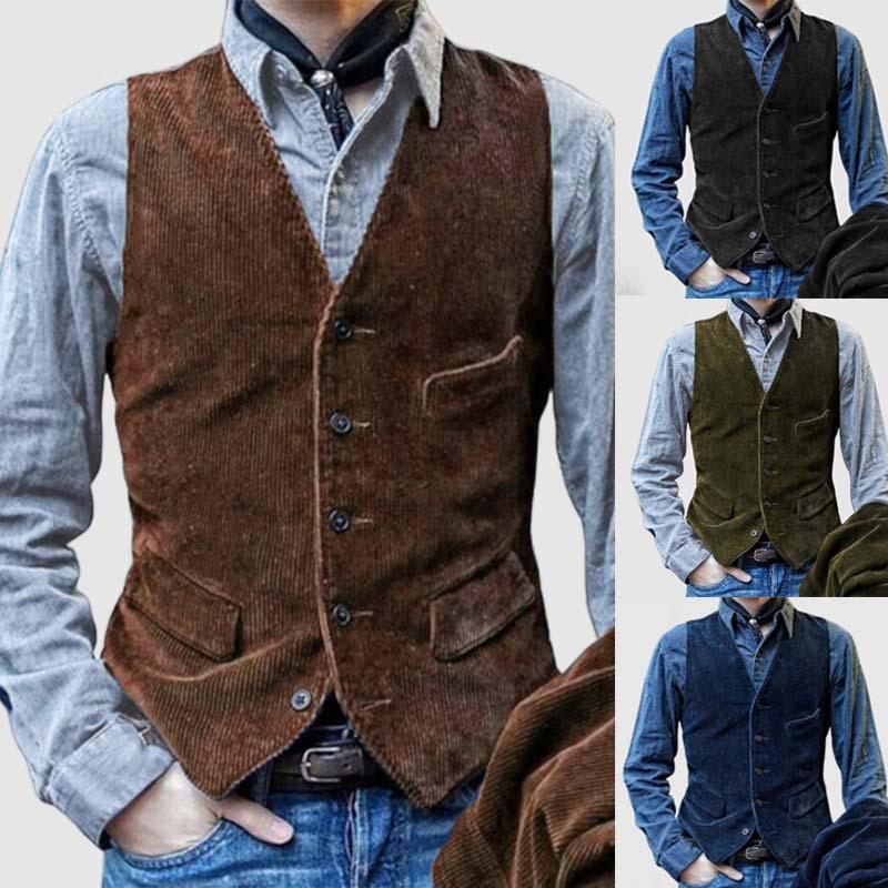 Men's Autumn and Winter Retro Corduroy Vest Solid Color Slim Commuter Workwear Jacket