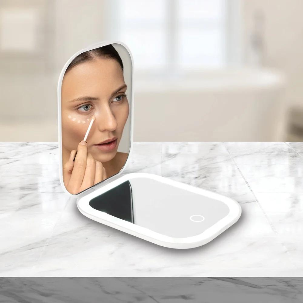 Lighted Double Sided Makeup Mirror with 40 LED Lights 10X Magnification Touch Control Compact Design Vanity and Travel