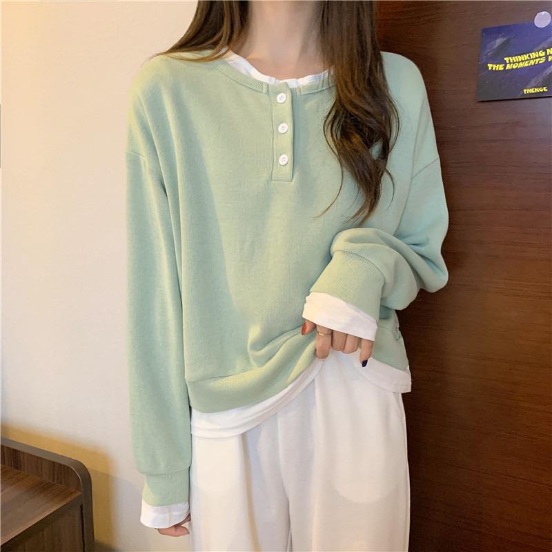 

Женский тонкий свитер-двойка, новый нишевый топ свободного дизайна 2XL зелёный