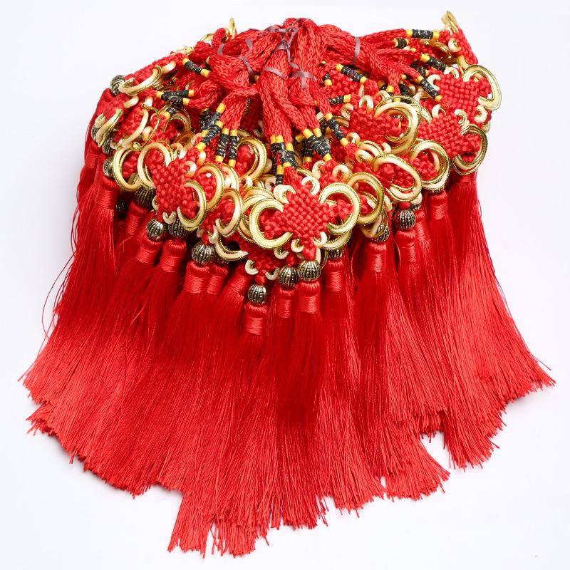 Small Chinese Knot Pendant DIY Tassel - Festive Red 6/8 Plate Hanging Ornament