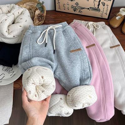 Baby Winter Plus Velvet Thick Sweatpants for Girls Casual Pants Boys Student Loose Sports Pants Baby Pockets Kids Trousers
