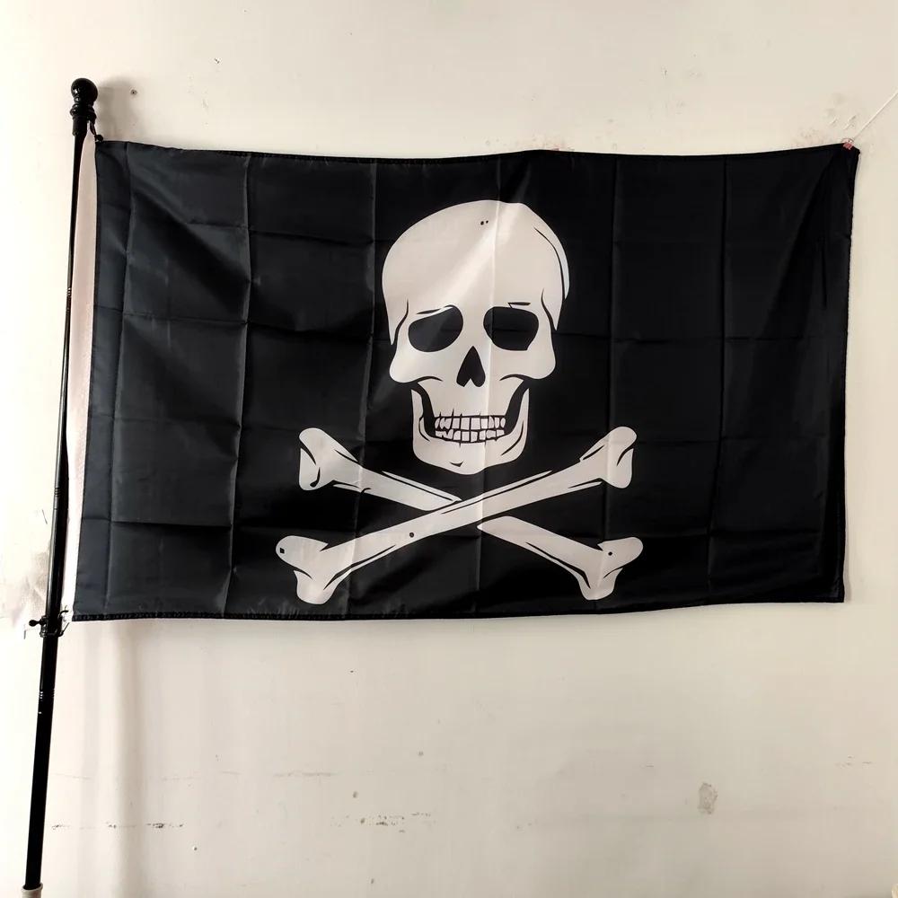 Bandiera Teschio Pirata 90x150cm, Design Jolly Roger Jack Rackham, Poliestere Resistente Decorazione da Esterno, Da Appendere e Resistente alle Intemperie
