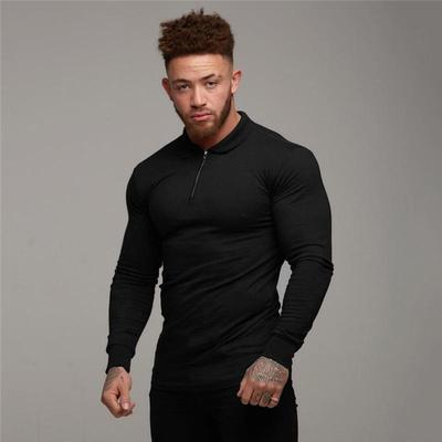 Men's European-American Muscle Polo: Long-Sleeve Fitness Shirt for Autumn/Winter