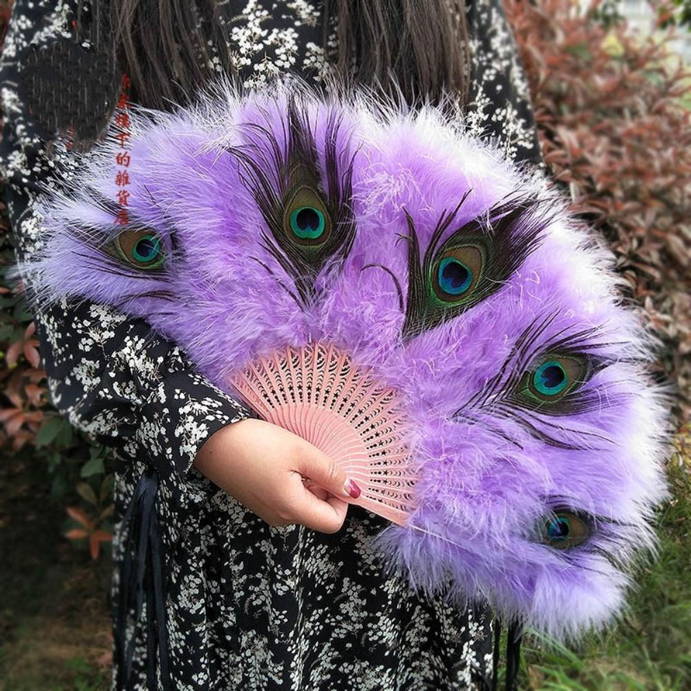 

Tassel Hand Fan Fluffy Foldable Hand Fan Peacock Feather Fan Comfortable For Photography Stage Performance Home Decoration