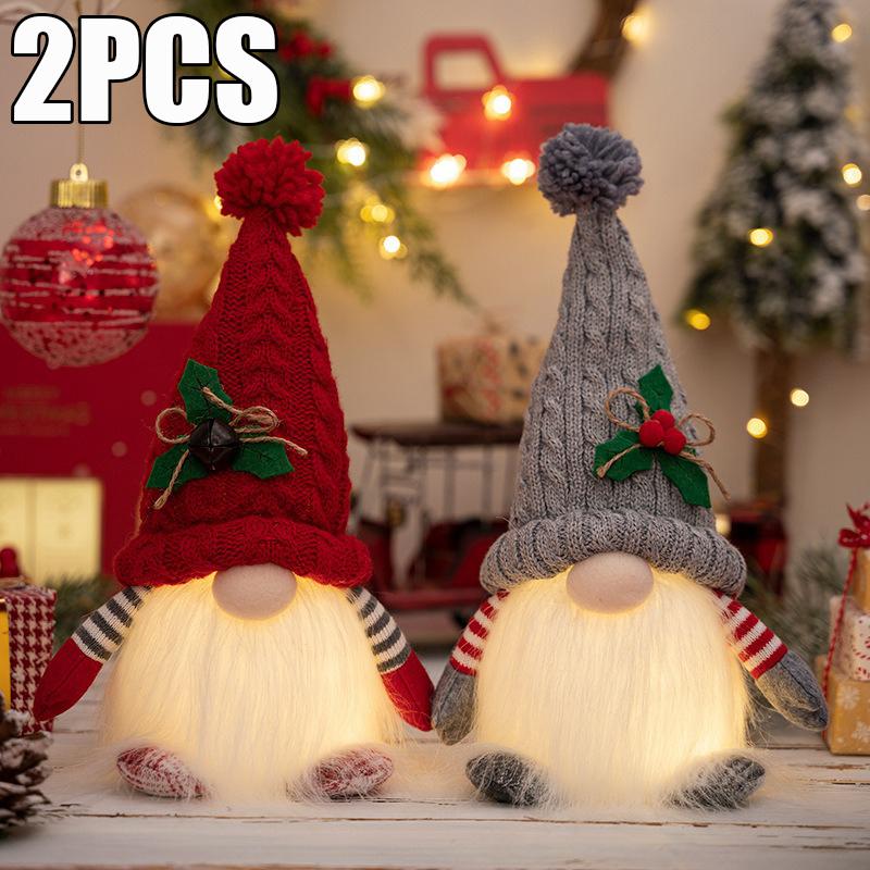 2025 Gnome 30cm Christmas Decorations Light Up Christmas Gnomes Plush Doll Ornaments Knited Elf Dwarf Gift Home Table Decoration