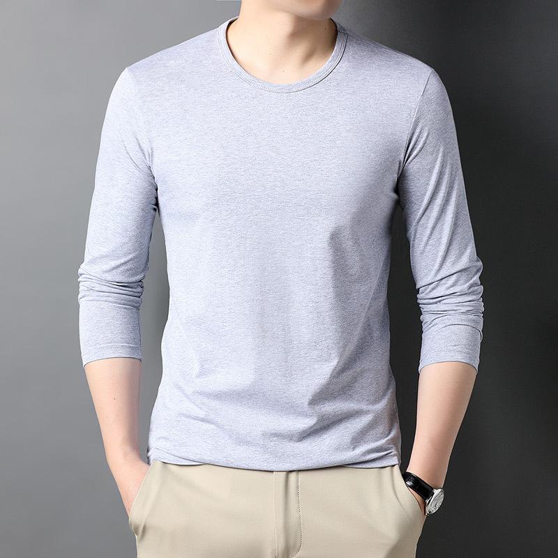 

Осенняя новая двусторонняя мерсеризованная футболка с длинными рукавами, мужская свободная и универсальная мужская рубашка с круглым вырезом, белая нижняя рубашка, топ M
