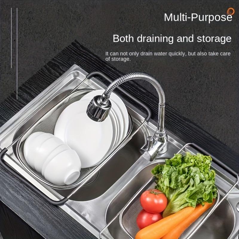 1pc Adjustable Stainless Steel Sink Colander - Multifunctional Vegetable and Fruit Washing Basket with Drain Rack Strainer
