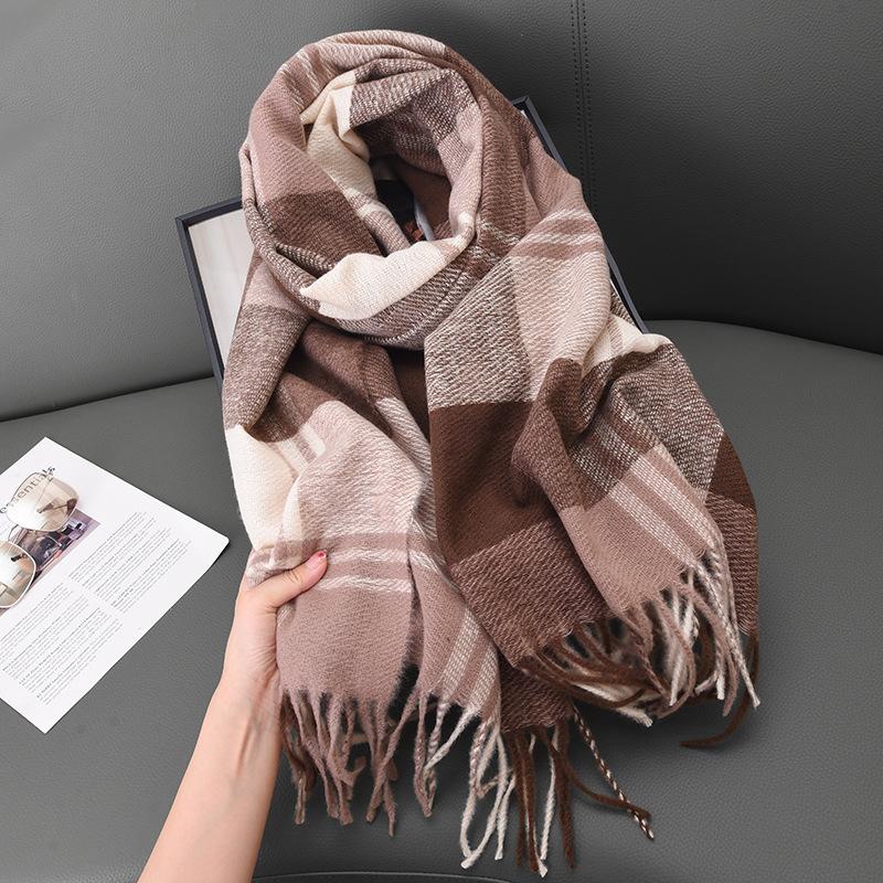 Autumn And Winter Cashmere Scarf Women'S Warm And Thickened Outer Shawl Striped Plaid Simple Scarf