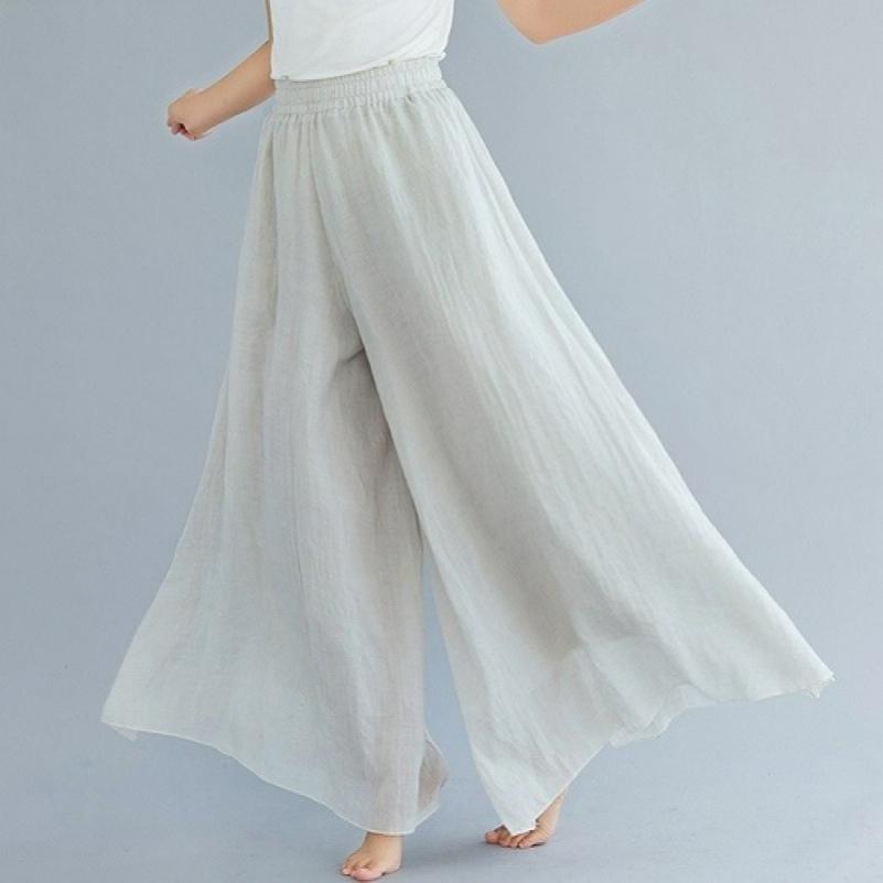 Solid Color Literary Cotton and Linen Wide-leg Pants Women's Trousers Are Thin in Spring and Summer, Loose Casual High-waisted Retro Big Swing Pants