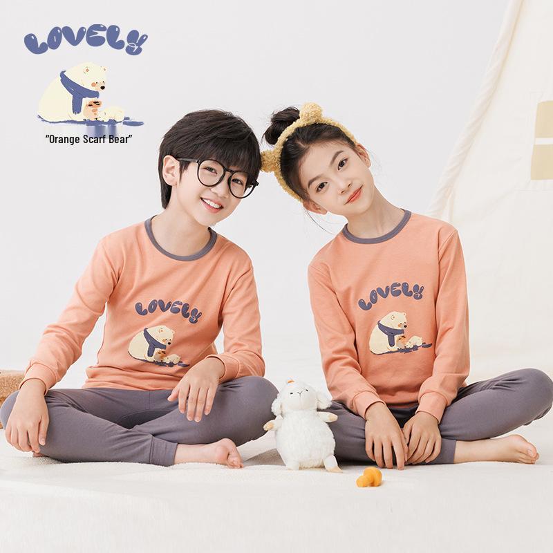 2025 Warmer Baumwoll-Pyjama-Set für Kinder im Herbst - Langarm-Unterwäsche und Raglan-Homewear für Jungen und Mädchen