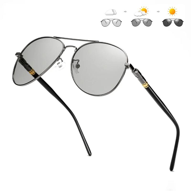 Pochromic Polarized Sunglasses for Men Women Color Changing Pilot Style Male Vintage UV400 Outdoor Driving Sun Glasses