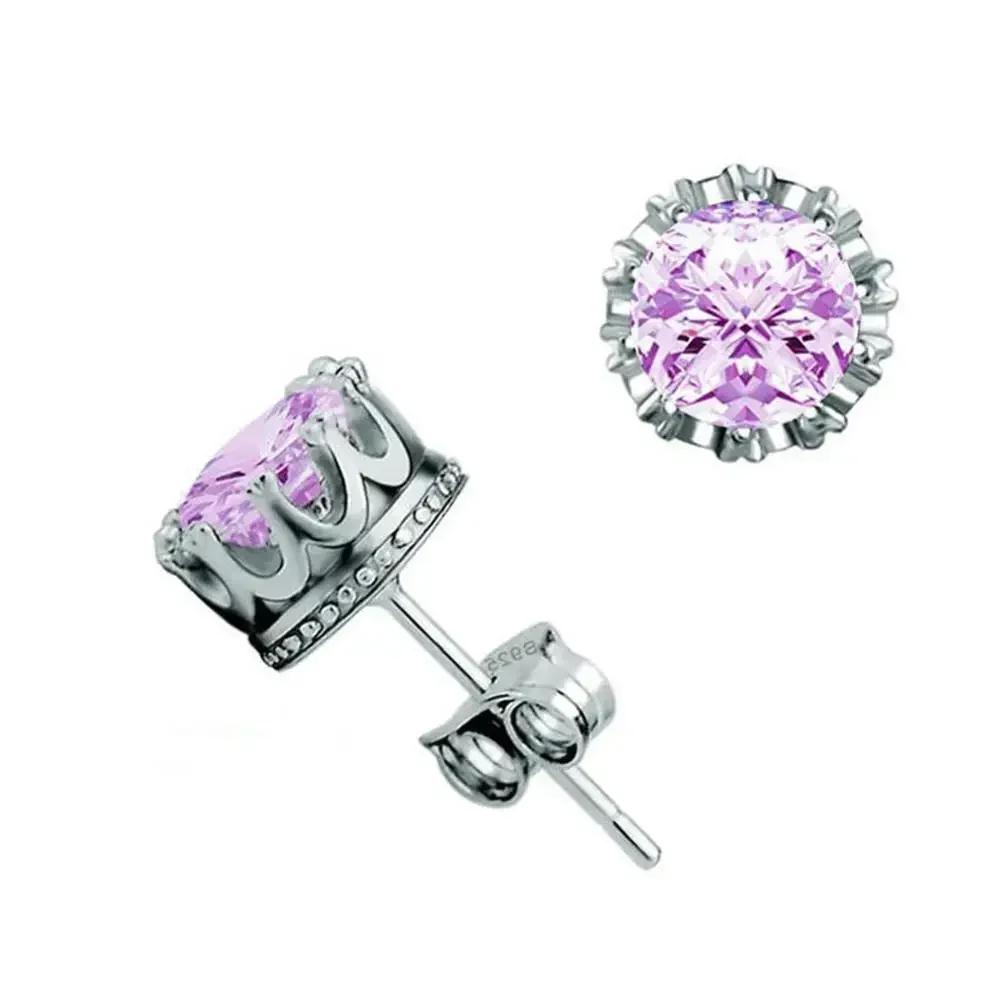 Gold Color Delicate Crown Small Stud Earrings Sparkling Round CZ Zircon Crystal for Women Men Classic Fashion Party Jewelry