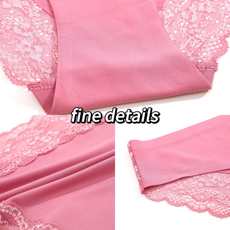 3PCS/SET Bezešvé kalhotky pro ženy Krajkové kalhotky Bez stop a prodyšné spodní prádlo s nízkým pasem, jednobarevné spodní prádlo