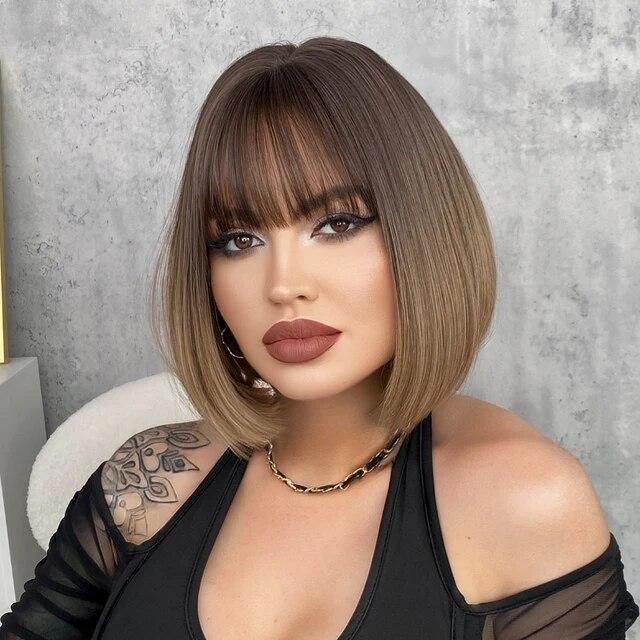 Černá s bílou Bob paruky s ofinou Krátké rovné paruky pro ženy Zajímavosti Paruka Cosplay Party Blackpink Korea Paruka